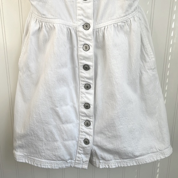 American Eagle Overall Dress Jumper white stretch denim material pockets size XS - Picture 5 of 16